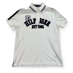 Tommy Hilfiger Shirt Mens M White Custom Fit Spell Out Embroidery Pique‎ Polo